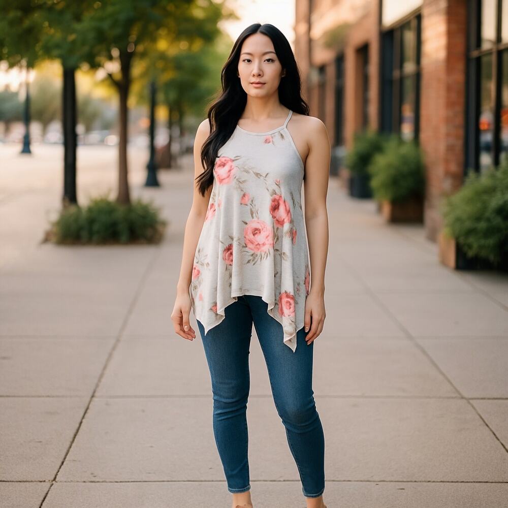 Sweet Claire Rose Floral Flowy Halter Top Women’s Large
